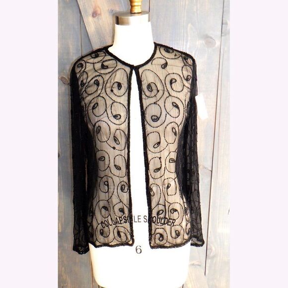 Elegant sheer black sequins/beadings jacket - Picture 1 of 6